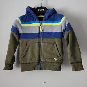 MINI BODEN | hoodie jacket sherpa luned striped green blue sz 18 24